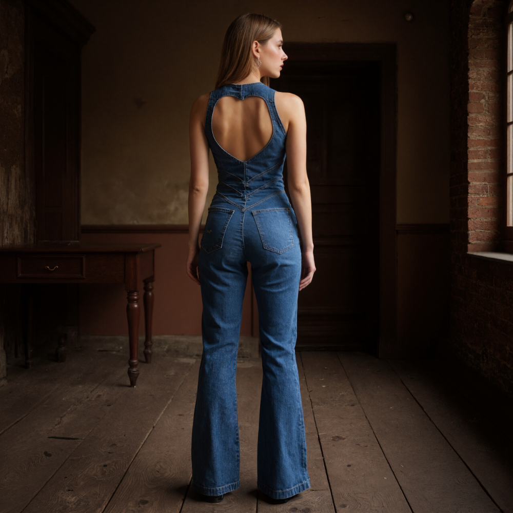 Retro Style Denim Jumpsuit