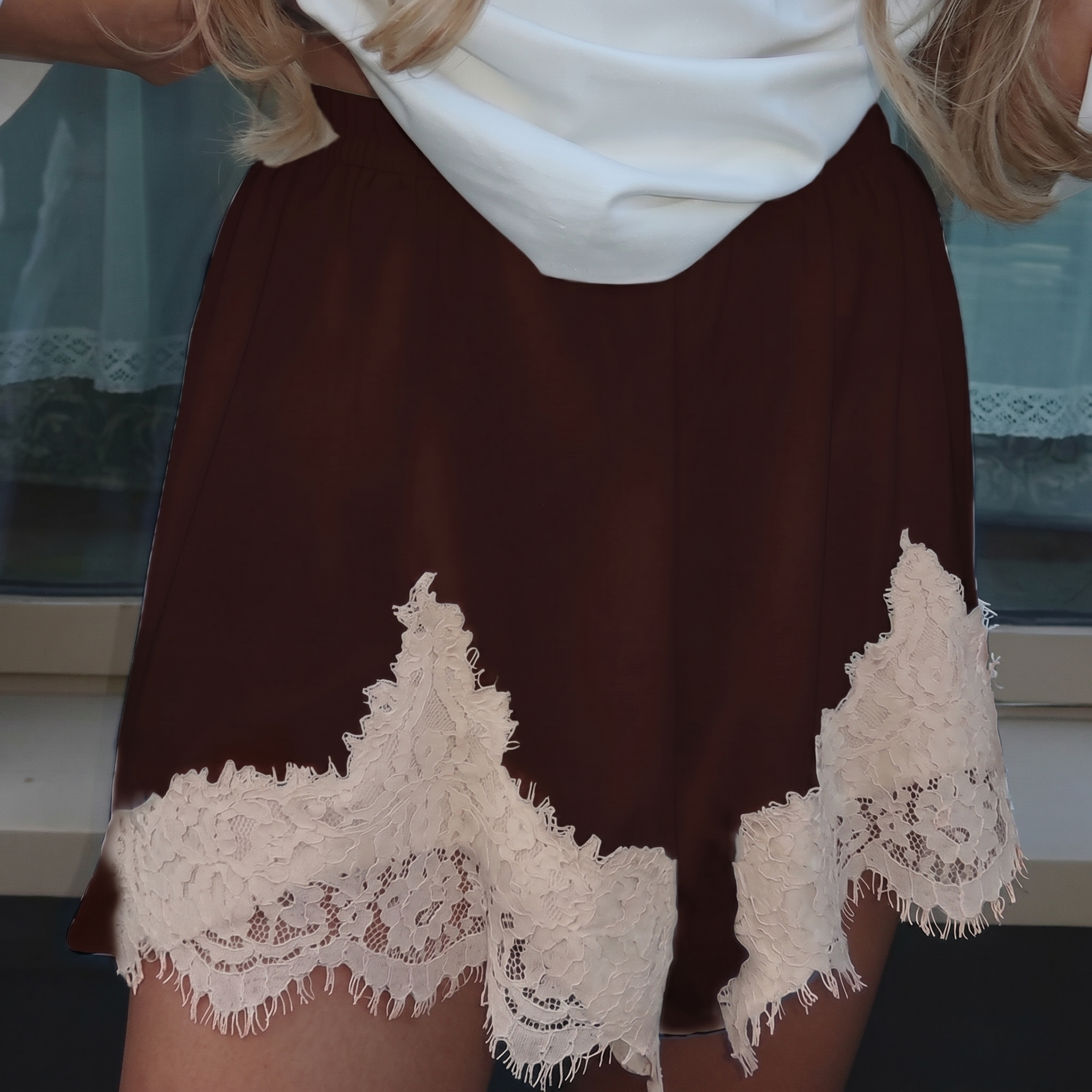 Vintage Lace Trim Design Mini Pajama Shorts For Women