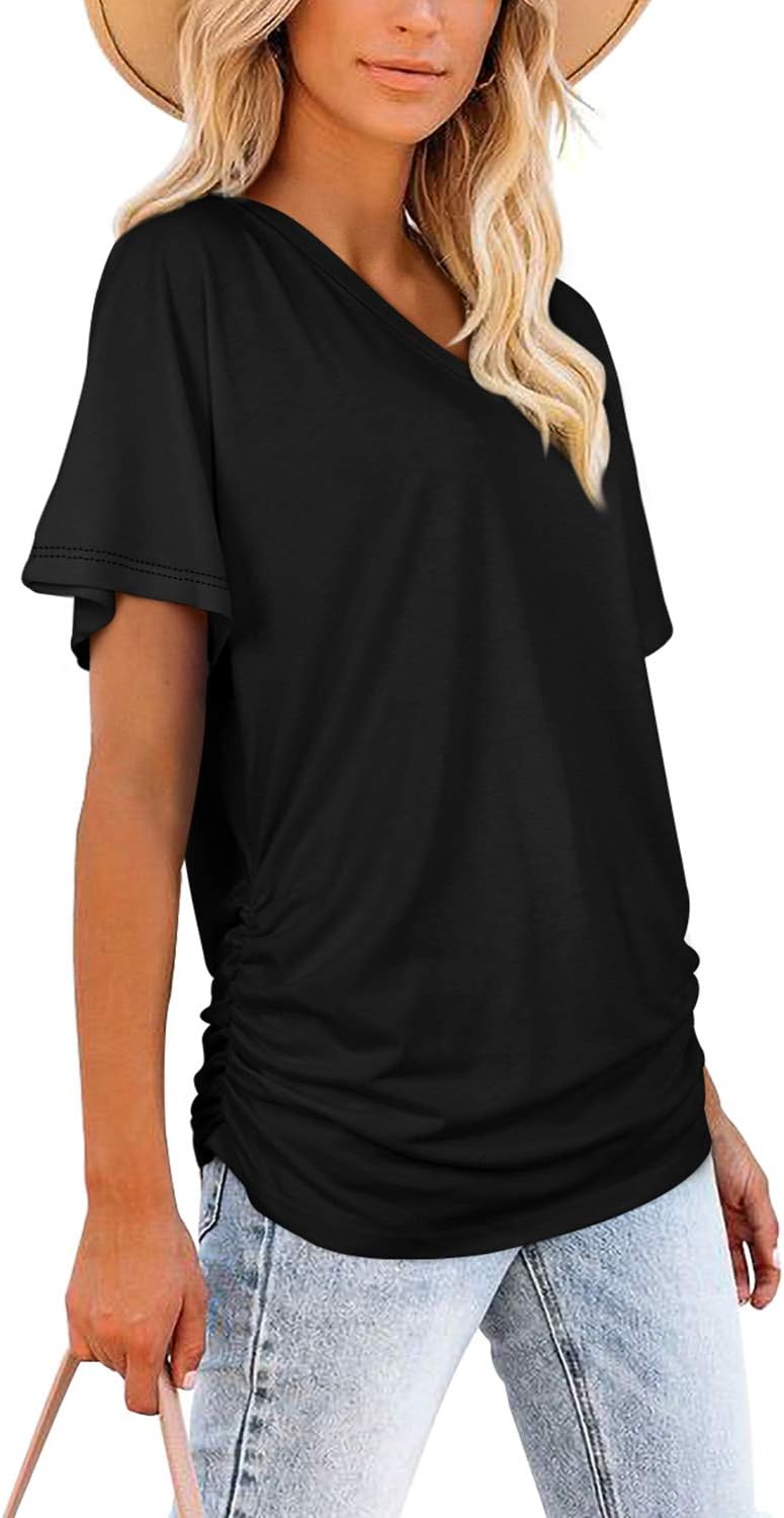 Short Sleeve Loose Top With V Dolman Design-My Comfy Blouse