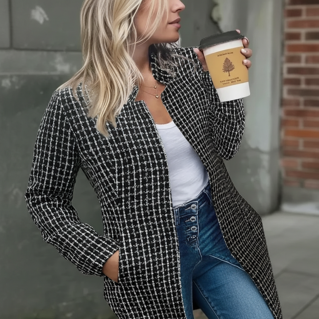 Women Solid Color Pocket Long Sleeve Open Front Coat