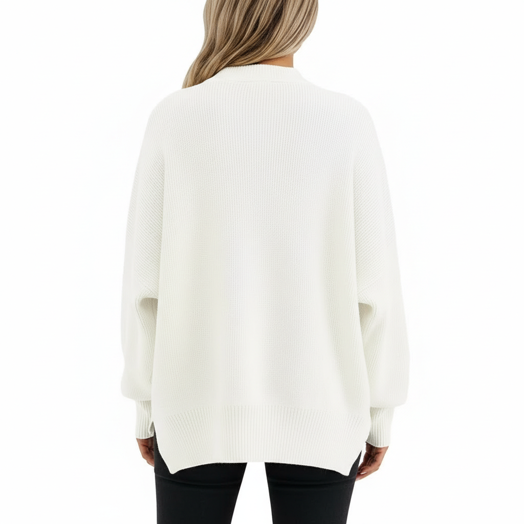 Oversized Batwing Knit Side Slit Pullover Sweater For Women