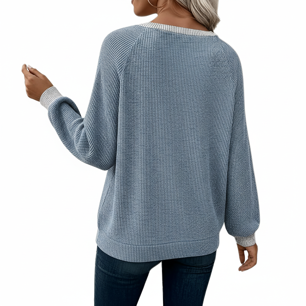 Long Sleeve Shirts With Patchwork Button Detail For Women