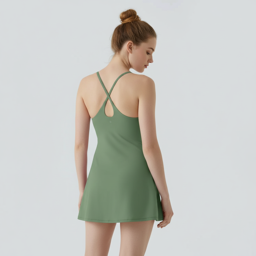 Backless Active Mini Dress With Built In Shorts And Hidden Pockets