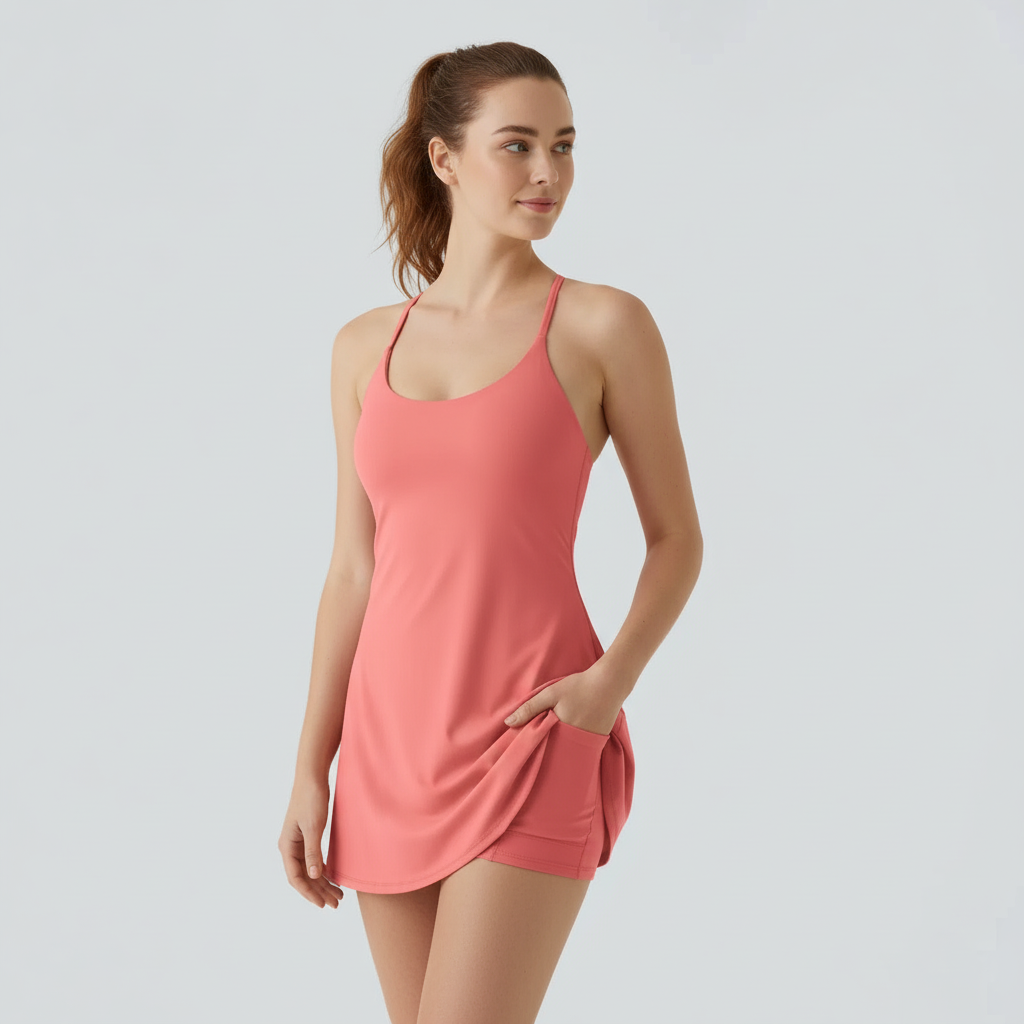 Backless Active Mini Dress With Built In Shorts And Hidden Pockets