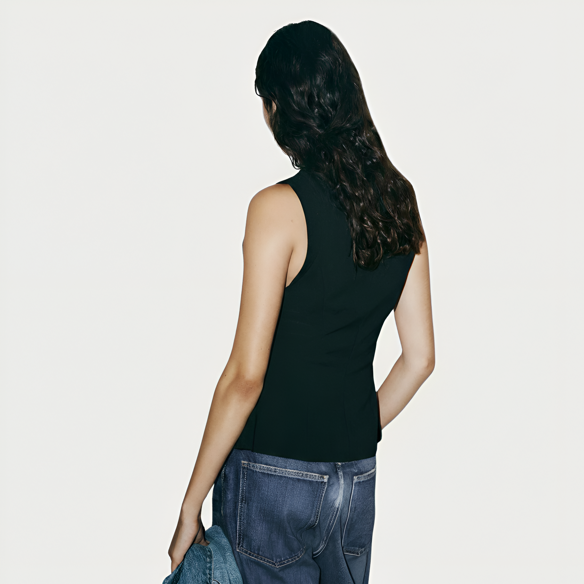 Fitted Sleeveless Zip Front Top With In Seam Zip Front Design