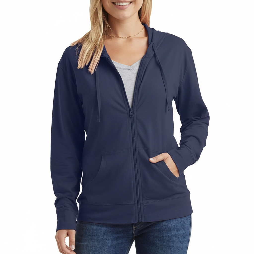 Casual Hoodie With Full Zip And Pockets For Women