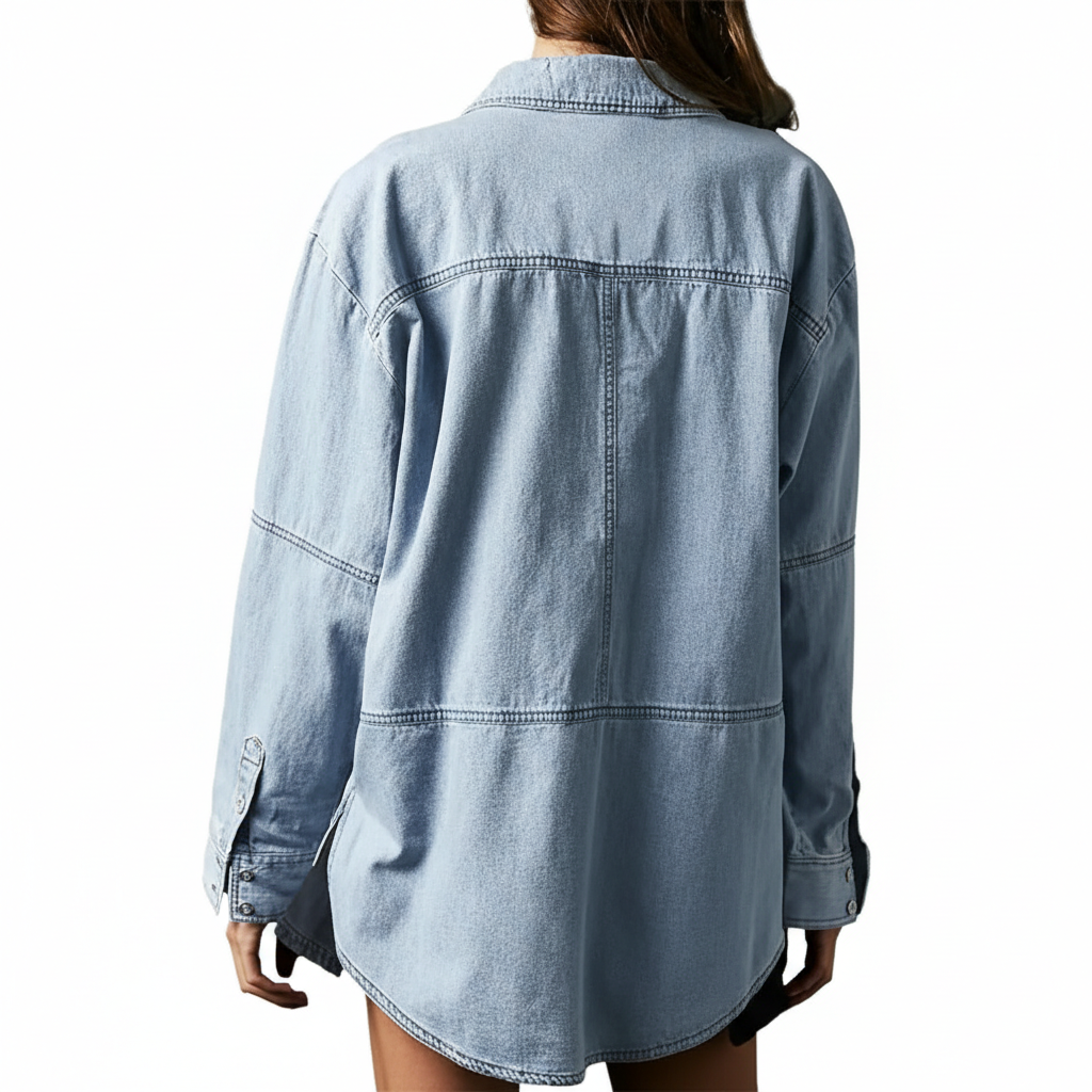 Casual Comfort Button V Neck Blouse Loose Fit Tops