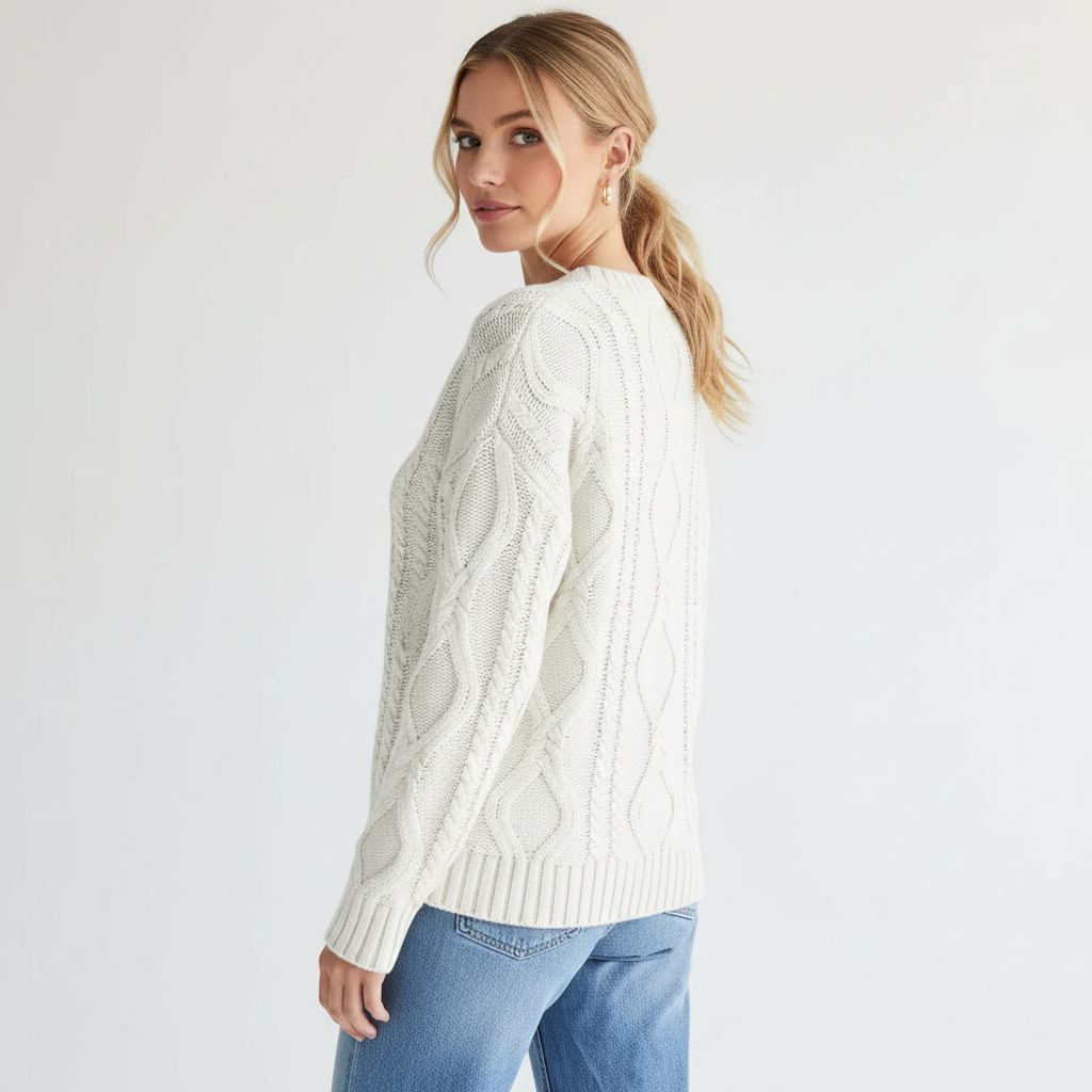 Oversized Cable Knit Sweater Crewneck Cozy Fall Pullover Top For Women