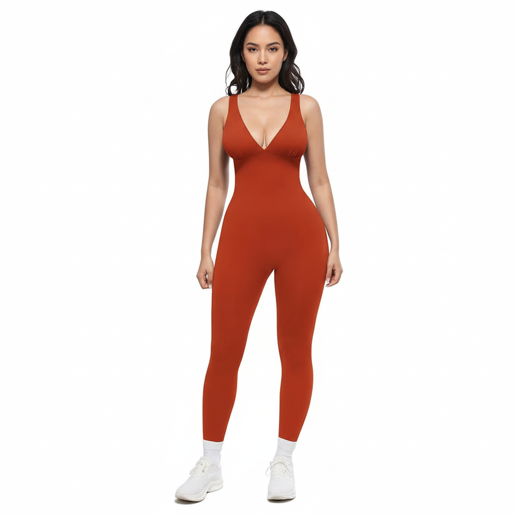 High Stretch Ribbed Fitness Jumpsuit With Sculpting Support Fit For Yoga
