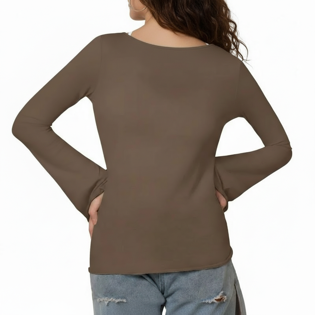 Semi Sheer Long Sleeve Blouse For Women 