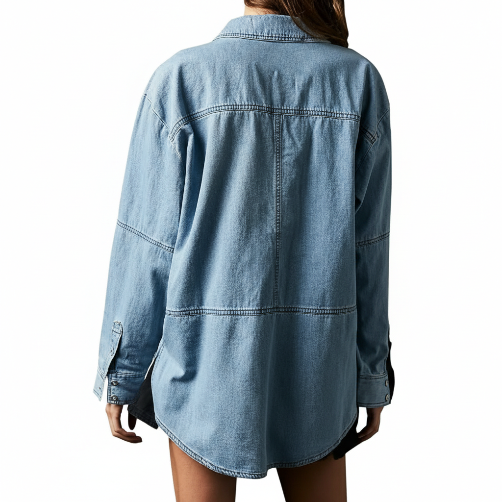 Casual Comfort Button V Neck Blouse Loose Fit Tops