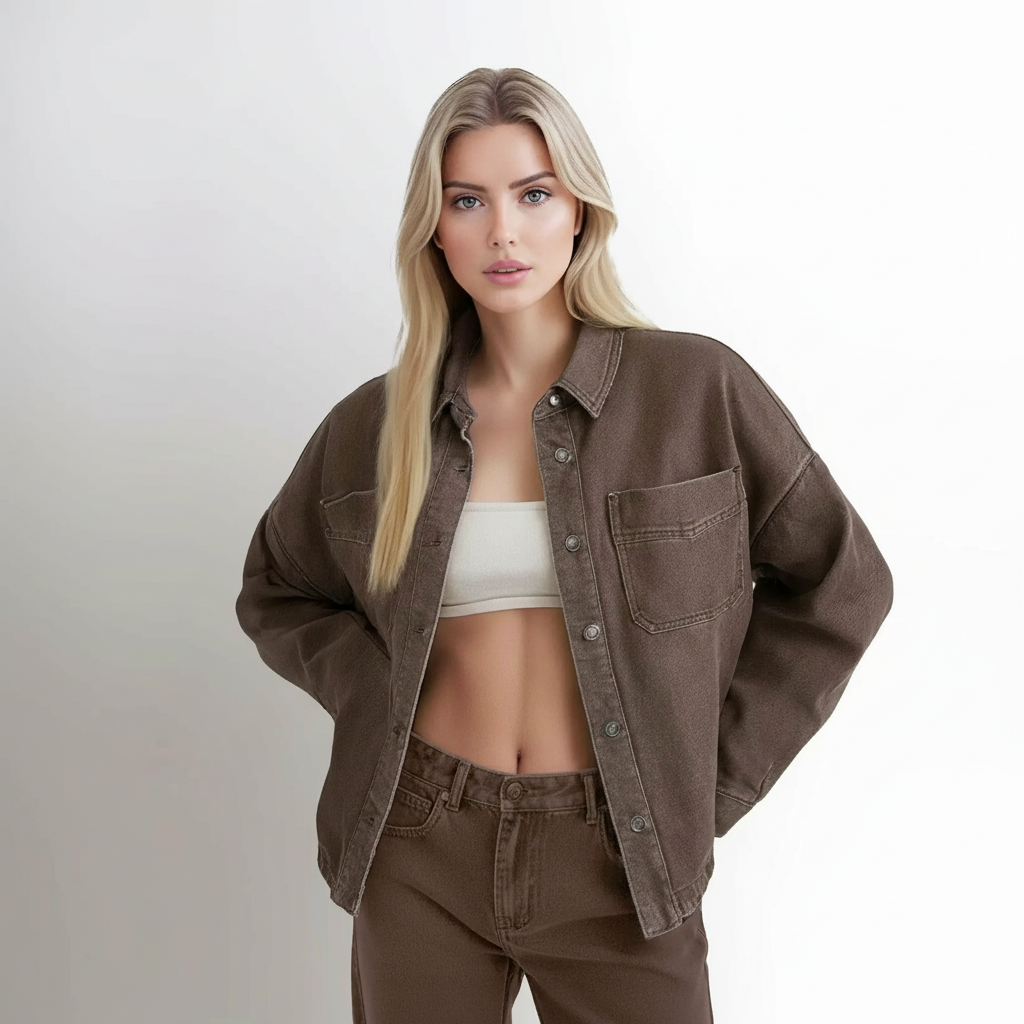 Casual Denim Jacket With Button Front Style