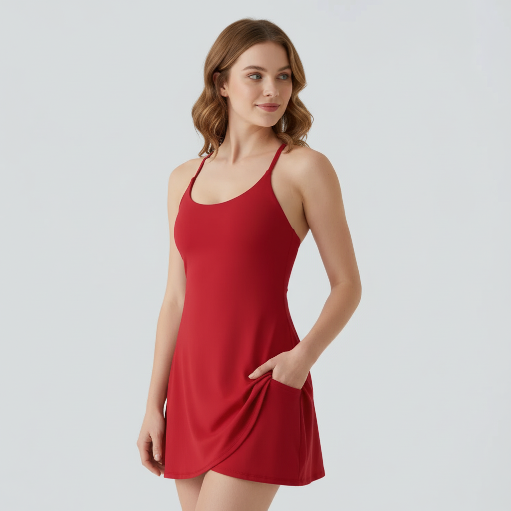 Backless Active Mini Dress With Built In Shorts And Hidden Pockets