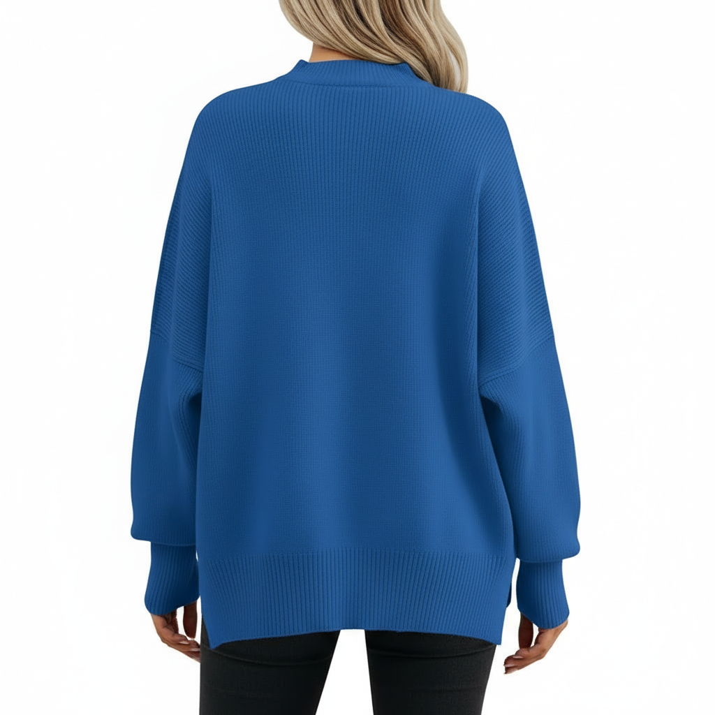 Oversized Batwing Knit Side Slit Pullover Sweater For Women