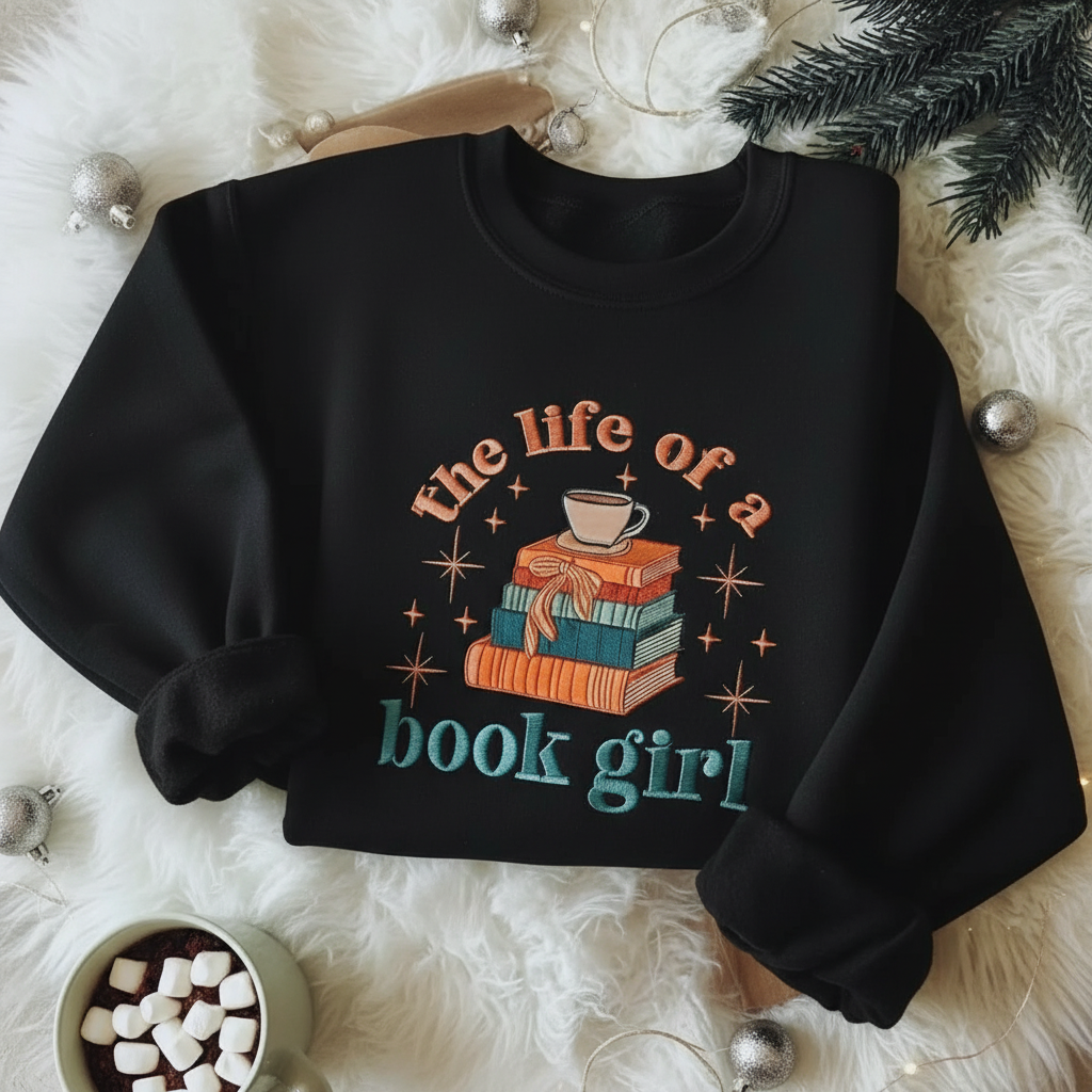 Book Girl Themed Graphic Printed Sweatshirt