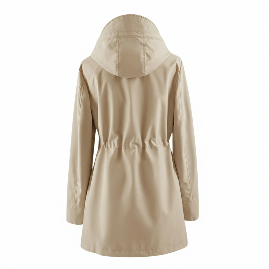 Hooded Trench Coat Waterproof Zip Up Drawstring Style For Women