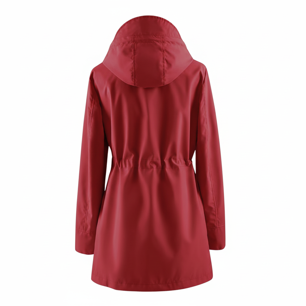 Hooded Trench Coat Waterproof Zip Up Drawstring Style For Women