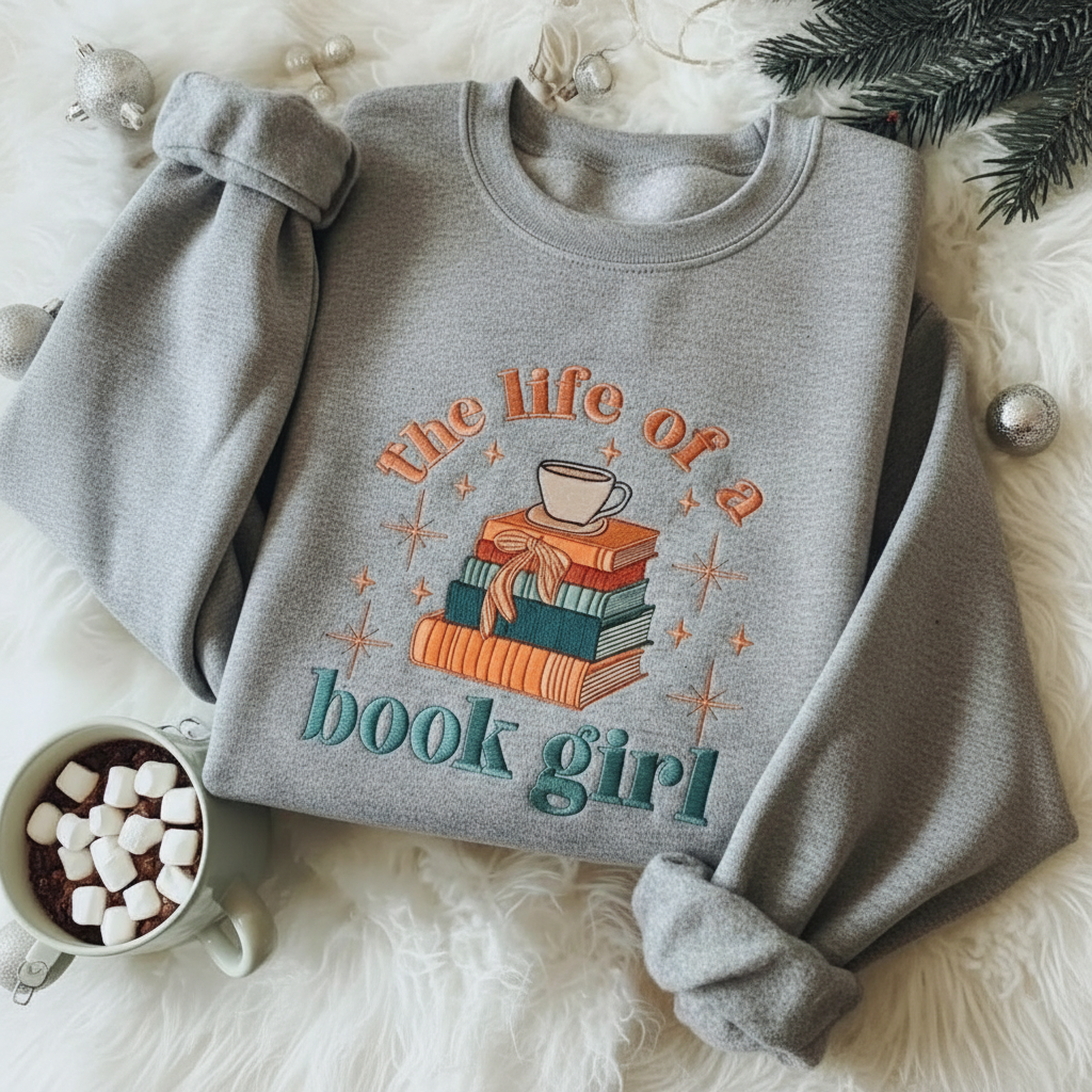 Book Girl Themed Graphic Printed Sweatshirt
