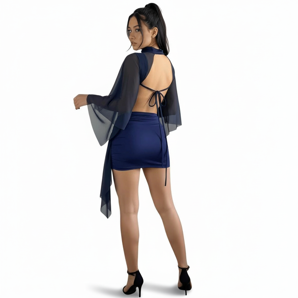 2 Piece Supplex Ana Set With Tulle Overlay And Draped Skirt-My Comfy Blouse