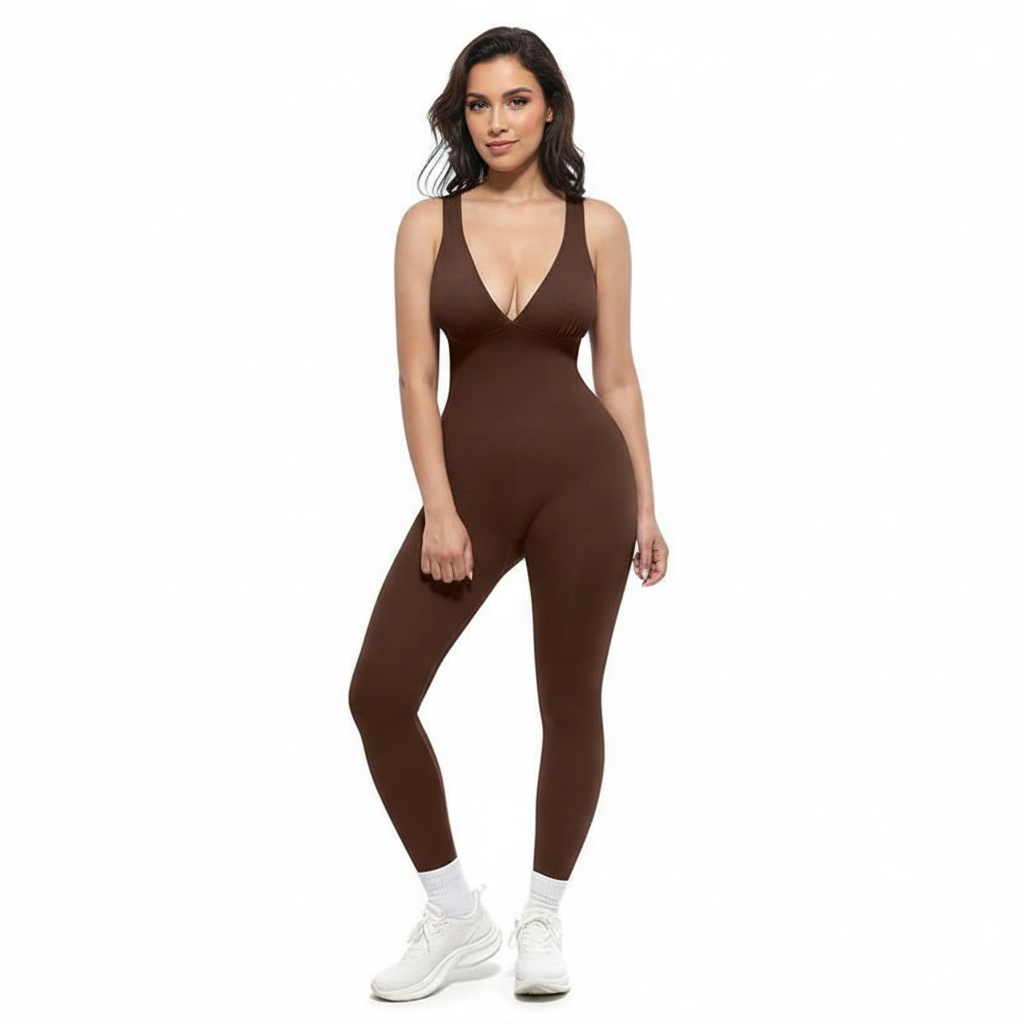 High Stretch Ribbed Fitness Jumpsuit With Sculpting Support Fit For Yoga