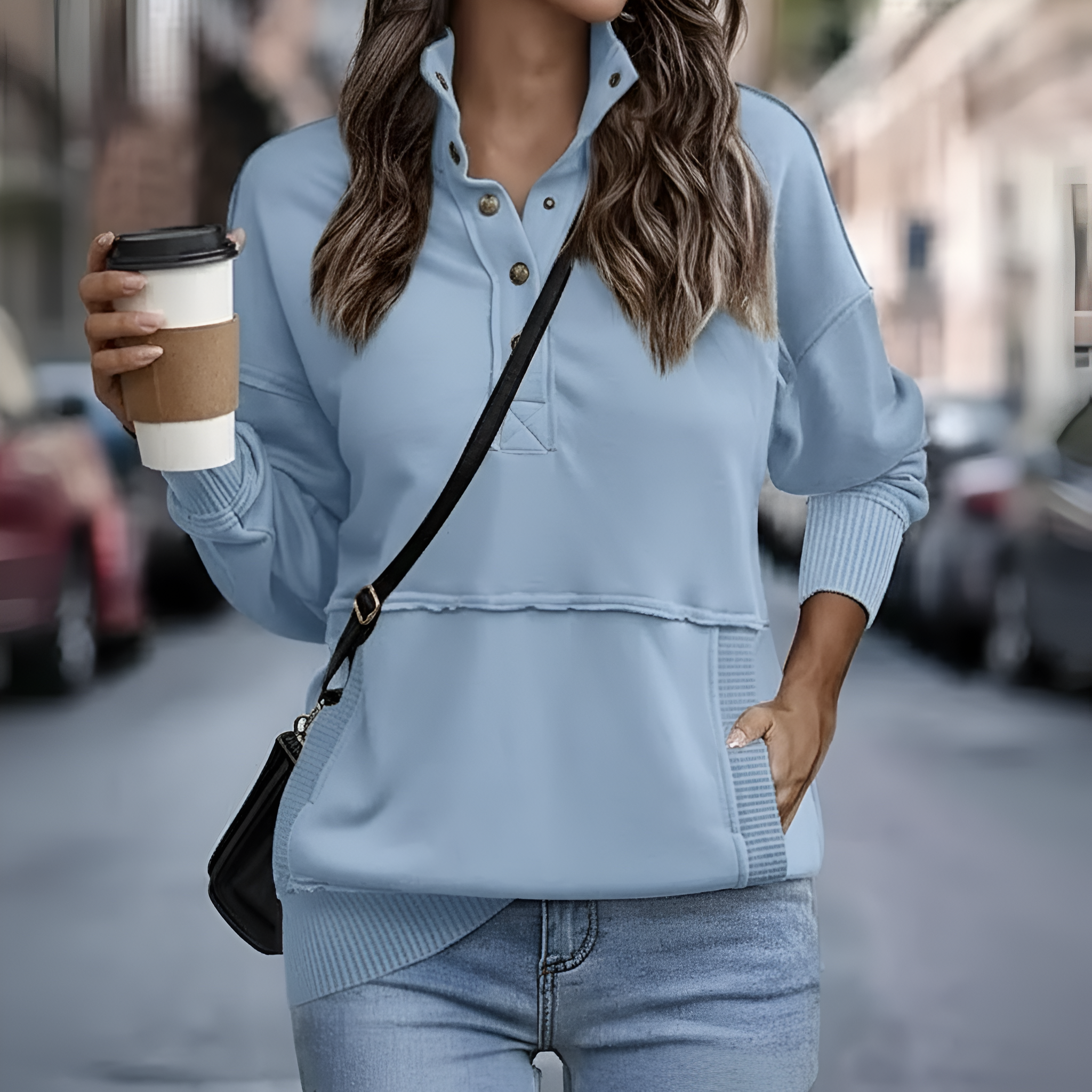 Casual Sweatshirt With Buttons And Long Sleeves For Women