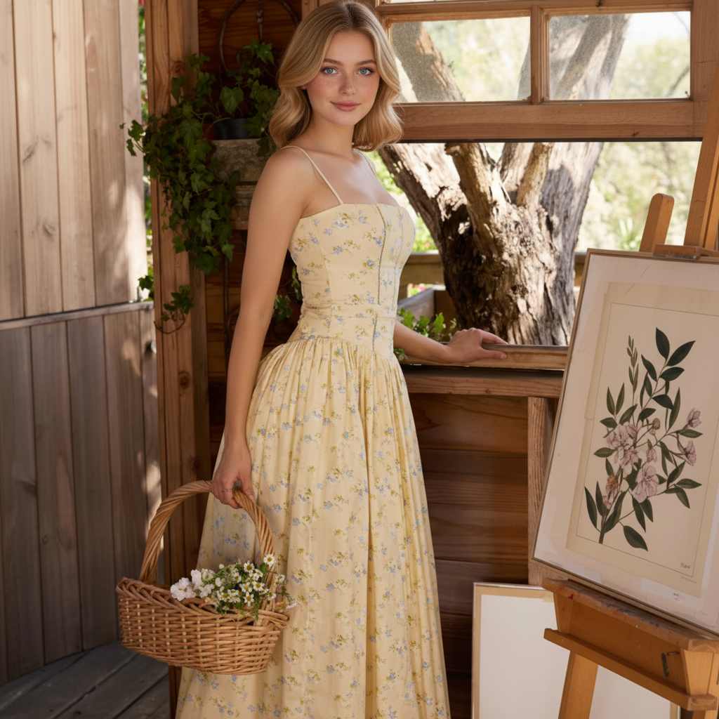 Floral Lemon Print Midi Sundress