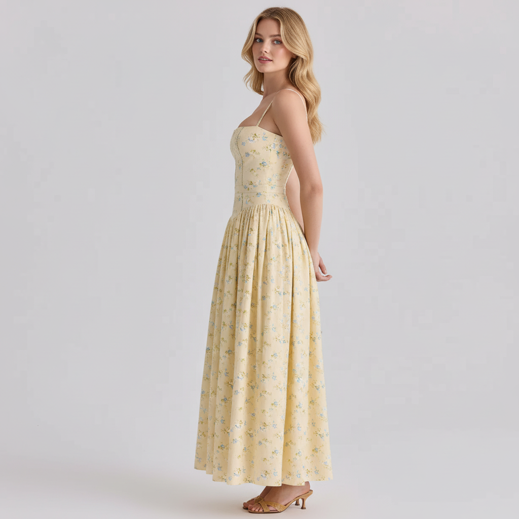 Floral Lemon Print Midi Sundress