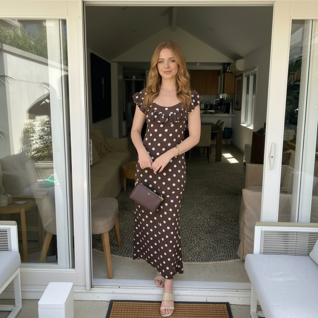 Polka Dot Maxi Dress With Tie Straps