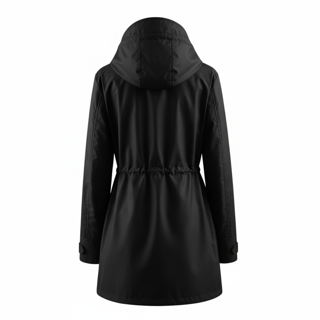 Hooded Trench Coat Waterproof Zip Up Drawstring Style For Women