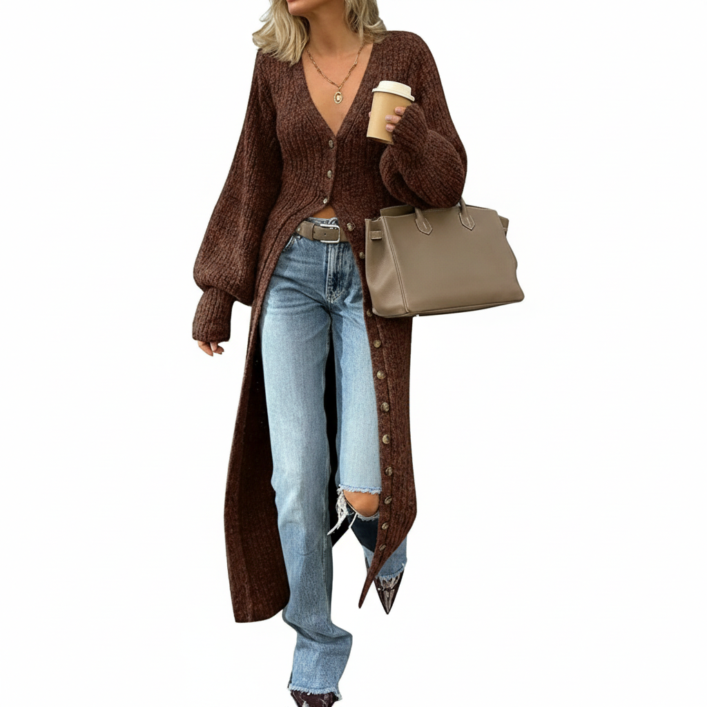 Long Sleeve Button Front Chunky Style Knit Cardigan Sweater Coat