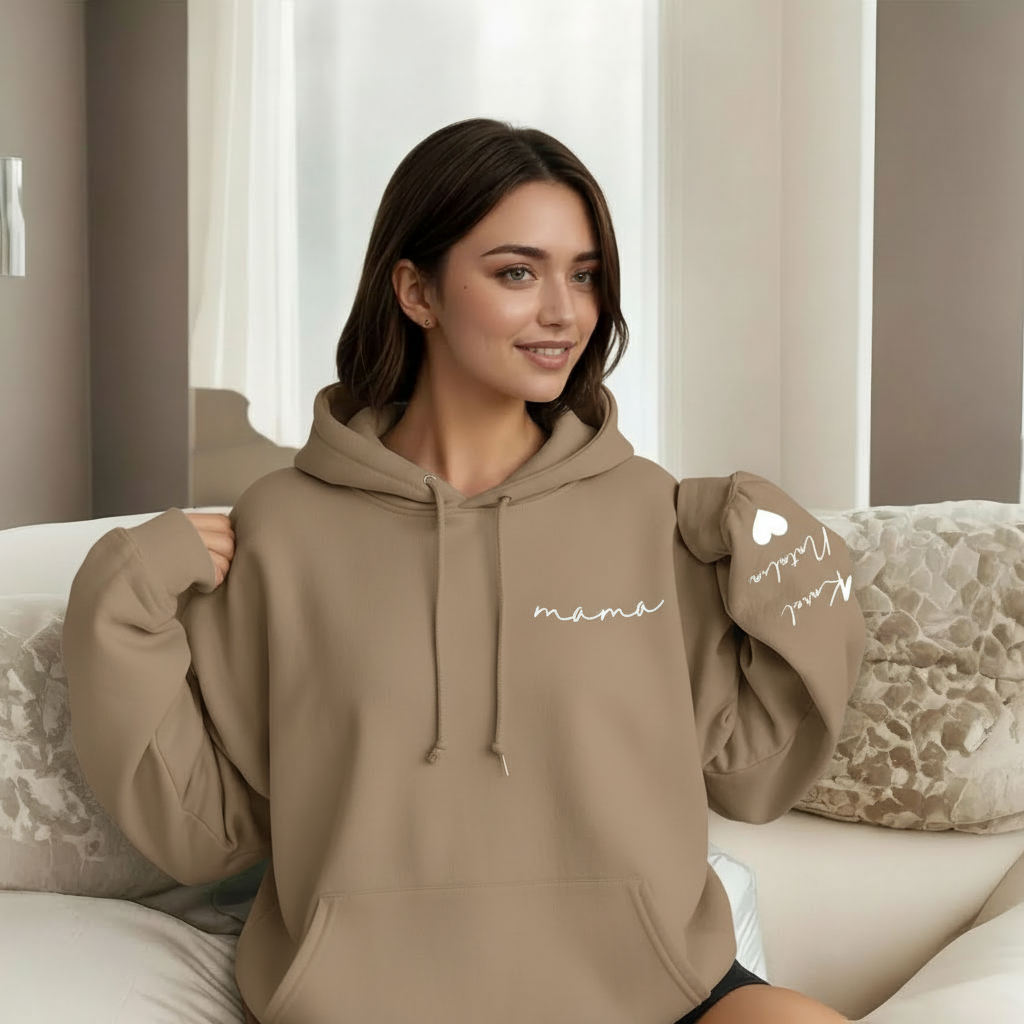 Personalized Mama Sweatshirt And Hoodie With Names On Sleeve