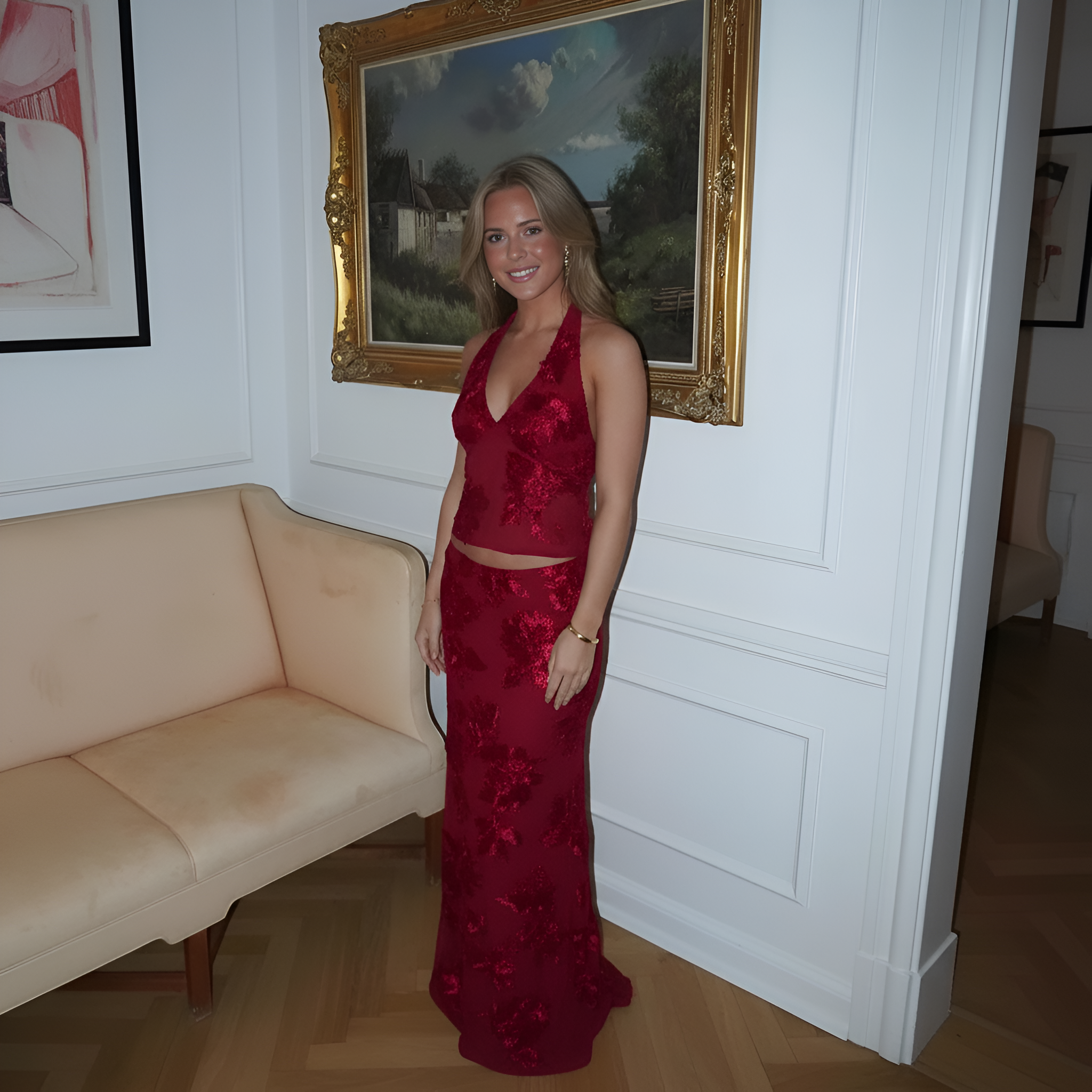 Floral Embroidered Mesh Top With Back Tie Detail