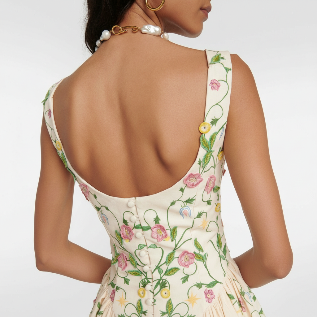 Floral Printed Sleeveless Mini Dress With Low Back Style