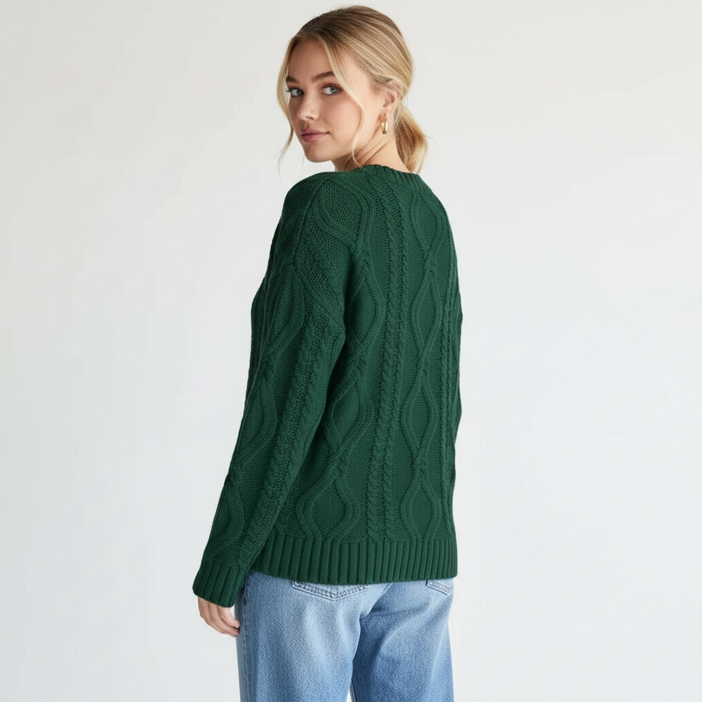 Oversized Cable Knit Sweater Crewneck Cozy Fall Pullover Top For Women