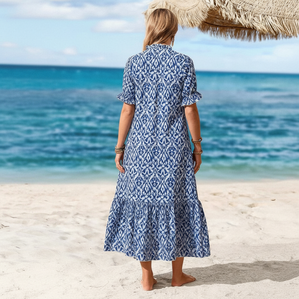 Ruffle Trim Tie Front Swing Dress-My Comfy Blouse