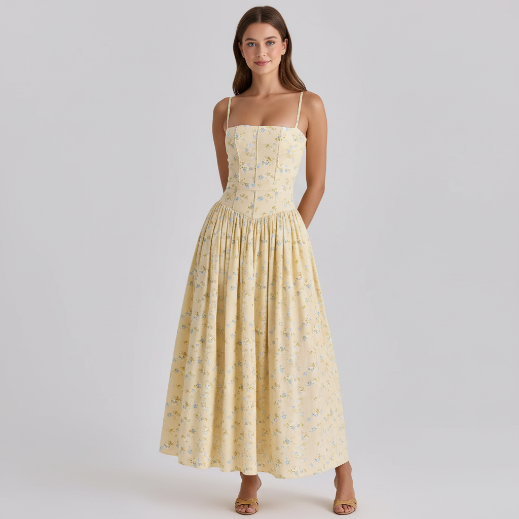 Floral Lemon Print Midi Sundress