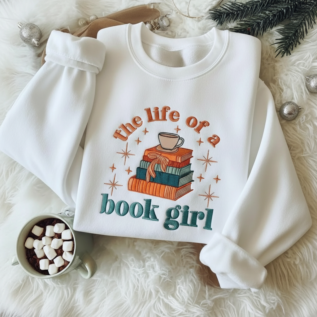 Book Girl Themed Graphic Printed Sweatshirt