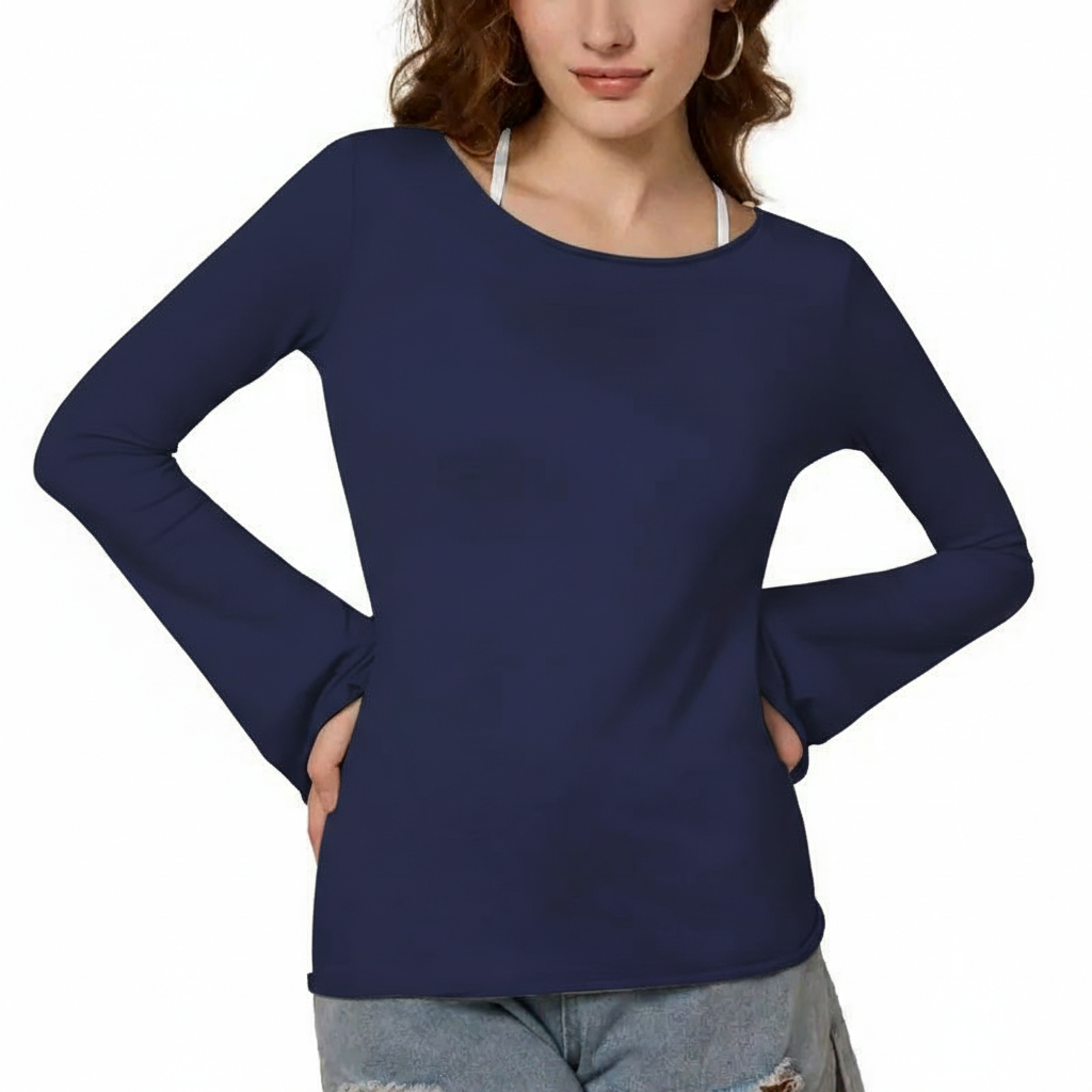 Semi Sheer Long Sleeve Blouse For Women 