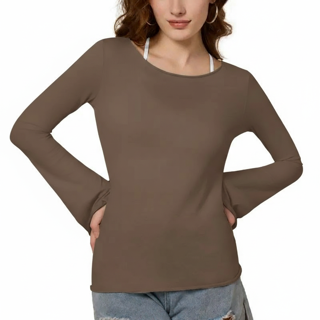 Semi Sheer Long Sleeve Blouse For Women 