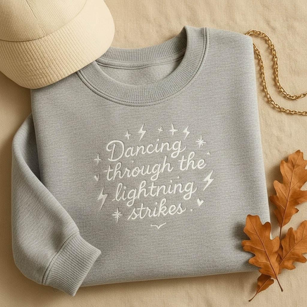 Dancing Through Lightning Strikes Embroidered Sweatshirt