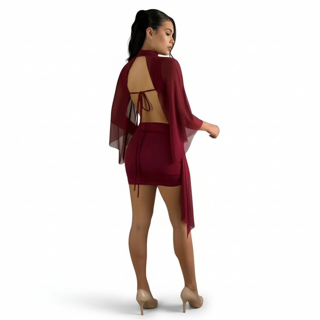 2 Piece Supplex Ana Set With Tulle Overlay And Draped Skirt-My Comfy Blouse