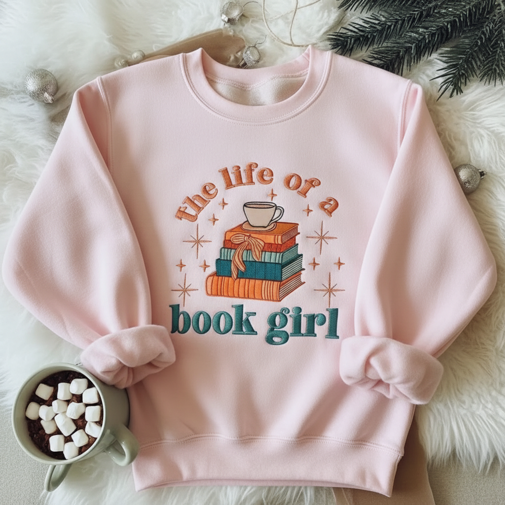 Book Girl Themed Graphic Printed Sweatshirt
