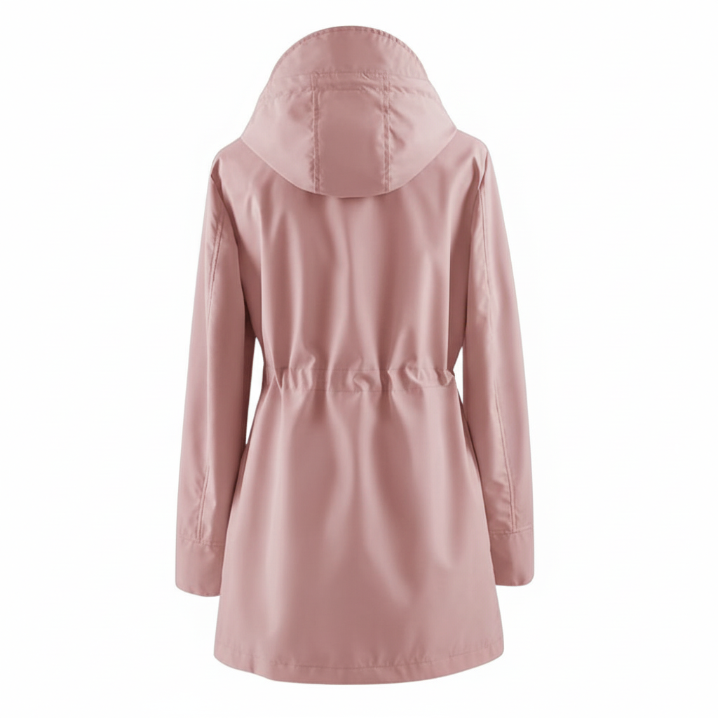 Hooded Trench Coat Waterproof Zip Up Drawstring Style For Women