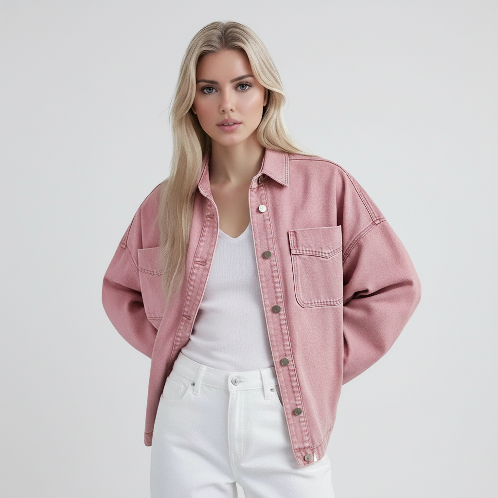 Casual Denim Jacket With Button Front Style