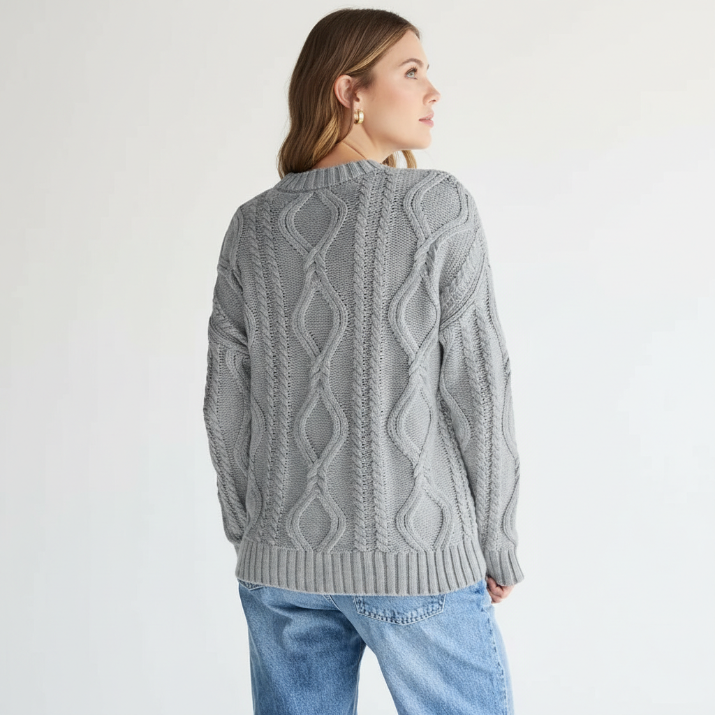 Oversized Cable Knit Sweater Crewneck Cozy Fall Pullover Top For Women