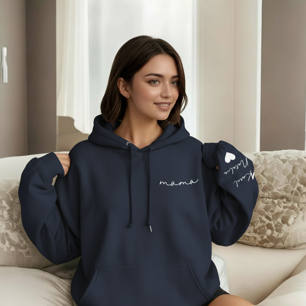 Personalized Mama Sweatshirt And Hoodie With Names On Sleeve