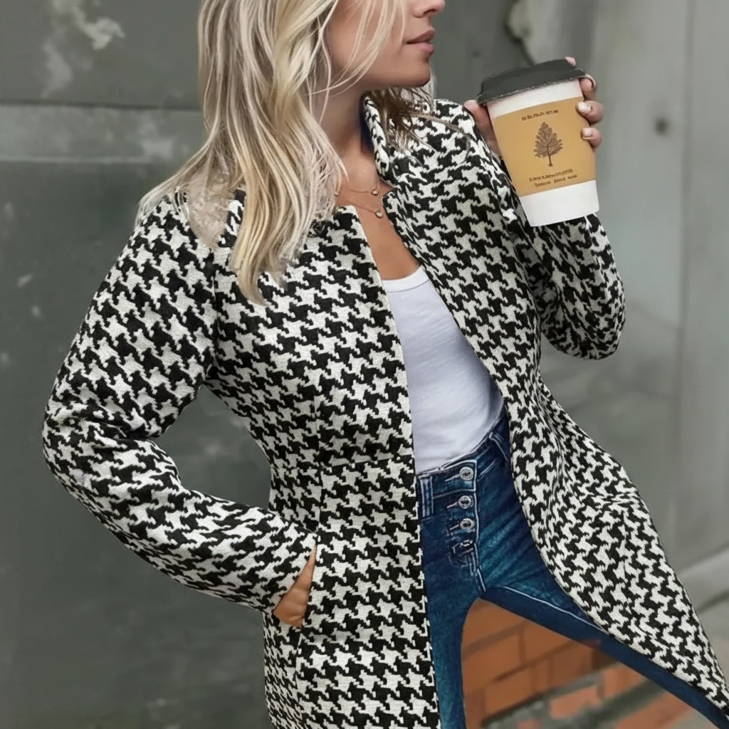 Women Solid Color Pocket Long Sleeve Open Front Coat