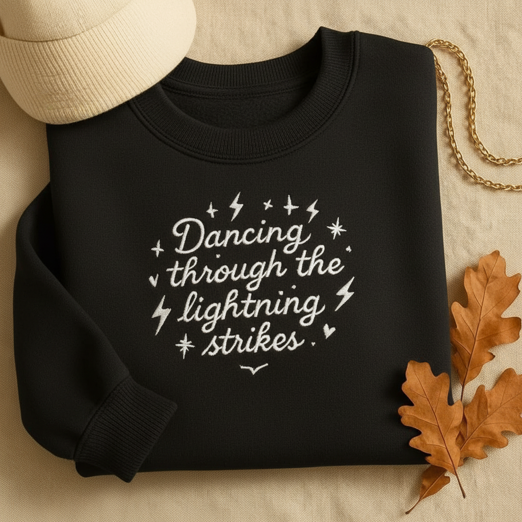 Dancing Through Lightning Strikes Embroidered Sweatshirt