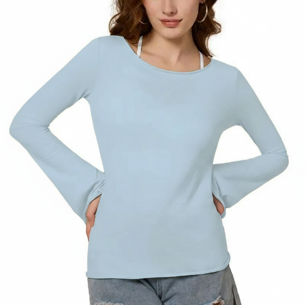Semi Sheer Long Sleeve Blouse For Women 