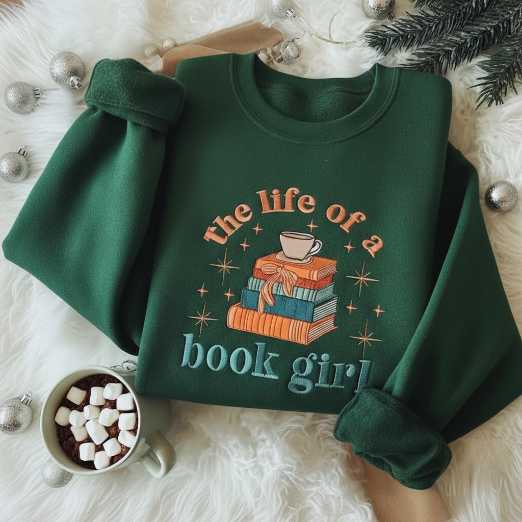 Book Girl Themed Graphic Printed Sweatshirt